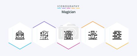 Téléchargez les illustrations : Magician 25 Line icon pack including magic. magic. coffin. levitation. entertainment - en licence libre de droit