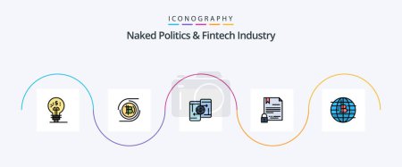 Illustration for Naked Politics And Fintech Industry Line Filled Flat 5 Icon Pack Including document. contract. decentralized. electronic signature. peer to peer - Royalty Free Image