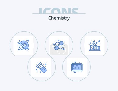 Illustration for Chemistry Blue Icon Pack 5 Icon Design. study. laboratory. energy. chemistry. chemistry - Royalty Free Image