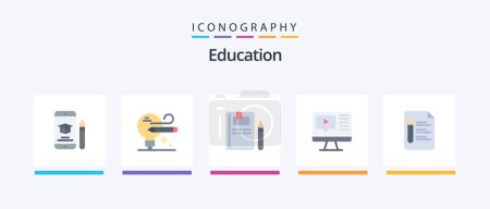 Illustration for Education Flat 5 Icon Pack Including text. education. book. video. computer. Creative Icons Design - Royalty Free Image
