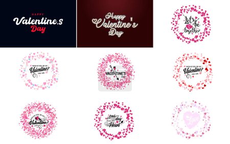 Illustration for Happy Valentine's Day greeting background in papercut realistic style paper clouds. flying realistic heart on string; pink banner party invitation template; calligraphy words text sign on copy space - Royalty Free Image