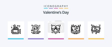 Téléchargez les illustrations : Valentines Day Line 5 Icon Pack Y compris la Saint-Valentin. amour. faire du shopping. de la glace. mariage. Icônes créatives Design - en licence libre de droit