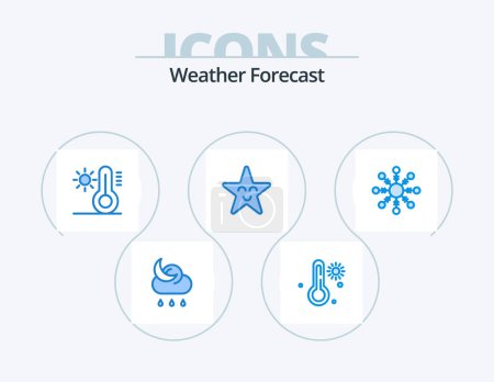 Téléchargez les illustrations : Icône bleu météo Pack 5 Icône Design. . Flocon de neige. Soleil. neige. étoile - en licence libre de droit