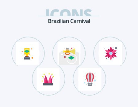 Illustration for Brazilian Carnival Flat Icon Pack 5 Icon Design. rose. carnival. hot air. music. award - Royalty Free Image
