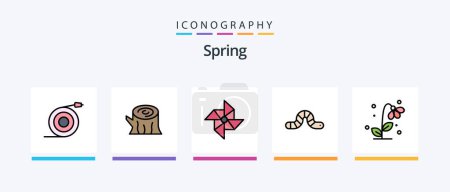 Téléchargez les illustrations : Spring Line rempli pack de 5 icônes, y compris l'herbe. la nature. floral. fleur. Flore. Icônes créatives Design - en licence libre de droit