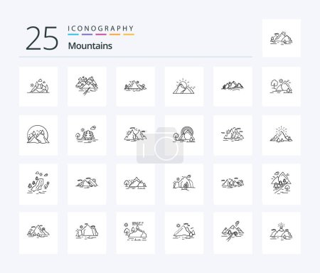 Ilustración de Montañas 25 Línea icono paquete incluyendo colina. Montaña. hill. paisaje. naturaleza - Imagen libre de derechos