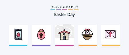 Téléchargez les illustrations : Easter Line Filled 5 Icon Pack Including cross. celebration. bynny. easter. box. Creative Icons Design - en licence libre de droit