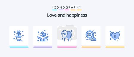 Illustration for Love Blue 5 Icon Pack Including lock. key. affection. heart. love. Creative Icons Design - Royalty Free Image