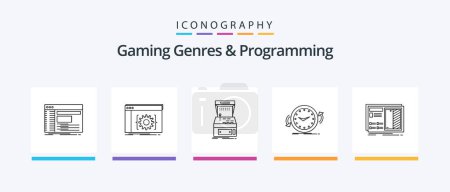 Téléchargez les illustrations : Gaming Genres And Programming Line 5 Icon Pack Including function. command. shooter. speed. game. Creative Icons Design - en licence libre de droit