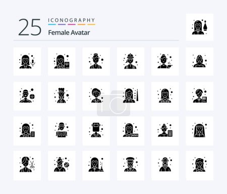 Téléchargez les illustrations : Female Avatar 25 Solid Glyph icon pack including cook. technician. female. female. electrician - en licence libre de droit