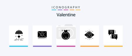 Ilustración de Valentine Glyph 5 Icon Pack Incluyendo merraige. Amor. sms. Un día. Valentín. Diseño de iconos creativos - Imagen libre de derechos
