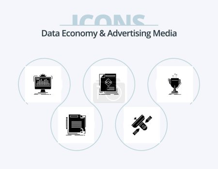Ilustración de Data Economy And Advertising Media Glyph Icon Pack 5 Icon Design. leaflet. ad. satellite. processing. monitor - Imagen libre de derechos
