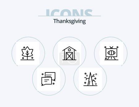 Ilustración de Thanks Giving Line Icon Pack 5 Icon Design. autumn. thanks. pumpkin pie. feather. note - Imagen libre de derechos