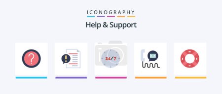 Téléchargez les illustrations : Help And Support Flat 5 Icon Pack Including email. communication. faq. service. customer. Creative Icons Design - en licence libre de droit