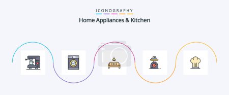 Ilustración de Electrodomésticos y línea de cocina llenas paquete plano de 5 iconos que incluye cocina. Gorra. muebles. peso. escala - Imagen libre de derechos