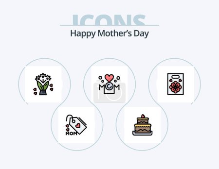 Illustration for Happy Mothers Day Line Filled Icon Pack 5 Icon Design. . certificate . gift. medal . interior - Royalty Free Image