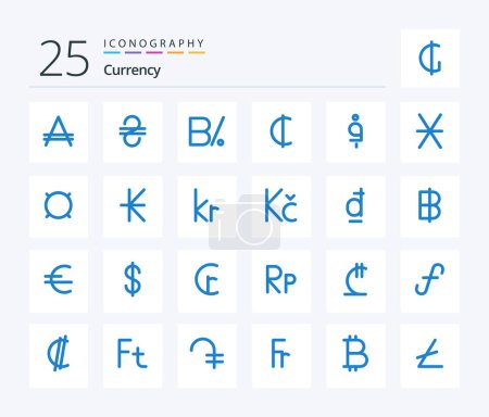 Illustration for Currency 25 Blue Color icon pack including currency. afghan. currency. afghani. ghanaian - Royalty Free Image