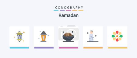 Téléchargez les illustrations : Ramadan Flat Pack de 5 icônes Y compris prier. Mec. ramadan. islam. musulman. Icônes créatives Design - en licence libre de droit