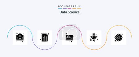 Ilustración de Data Science Glyph 5 Icon Pack Incluyendo marketing. Embudo. información. filtro. filtro de datos - Imagen libre de derechos