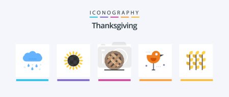 Téléchargez les illustrations : Thanksgiving Flat Pack de 5 icônes Y compris l'automne. Moineau. cuisson au four. oiseau. Citrouille. Icônes créatives Design - en licence libre de droit