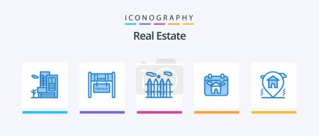 Ilustración de Real Estate Blue 5 Icon Pack Including real estate. home. heating. location. home. Creative Icons Design - Imagen libre de derechos