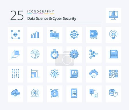 Téléchargez les illustrations : Pack icône Data Science And Cyber Security 25 Blue Color incluant scince. scince. Clé. apprentissage automatique. apprentissage - en licence libre de droit