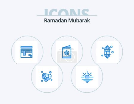Illustration for Ramadan Blue Icon Pack 5 Icon Design. muslim. invitation. open. card. islam - Royalty Free Image