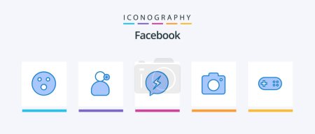 Illustration for Facebook Blue 5 Icon Pack Including band. picture. chat. photo. camera. Creative Icons Design - Royalty Free Image