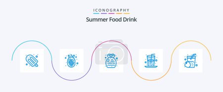 Téléchargez les illustrations : Summer Food Drink Blue 5 Icon Pack Including drink. juice. strawberry. food. beverage - en licence libre de droit