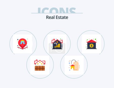 Illustration for Real Estate Flat Icon Pack 5 Icon Design. house. asset. location. real. estate - Royalty Free Image
