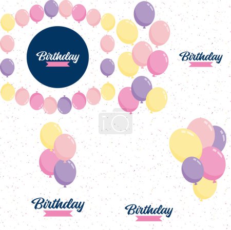 Photo for Happy Birthday text with a hand-drawn. cartoon style and colorful balloon illustrations - Royalty Free Image