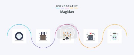 Ilustración de Paquete de iconos de Magician Flat 5 Incluyendo ritual. Cuchillo. Llama. truco. magia - Imagen libre de derechos