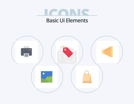 Téléchargez les illustrations : Basic Ui Elements Flat Icon Pack 5 Icon Design. speaker. ticket. printer. label. price - en licence libre de droit