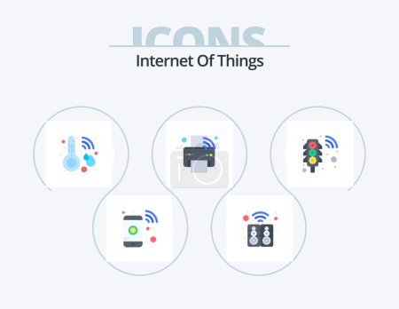 Illustration for Internet Of Things Flat Icon Pack 5 Icon Design. smart. printer. technology. iot. weather - Royalty Free Image