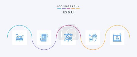 Ilustración de Ux And Ui Blue 5 Icon Pack Including tags. coding. analytics. working. configuration - Imagen libre de derechos
