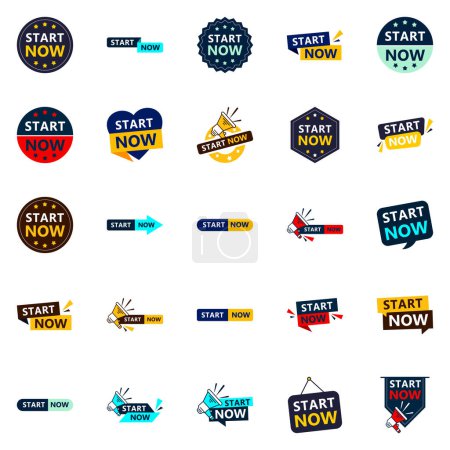 Téléchargez les illustrations : Start Now 25 Eye catching Typographic Banners for driving engagement - en licence libre de droit