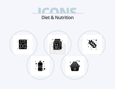 Téléchargez les illustrations : Diet And Nutrition Glyph Icon Pack 5 Icon Design. grain. dish. scale. milk. fresh - en licence libre de droit