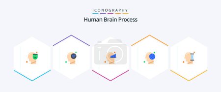 Illustration for Human Brain Process 25 Flat icon pack including human. human. chart. head. earth - Royalty Free Image