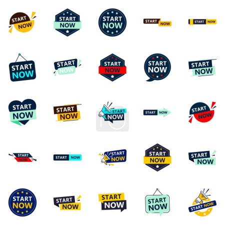 Téléchargez les illustrations : Start Now 25 Unique Typographic Designs for a personalized start message - en licence libre de droit