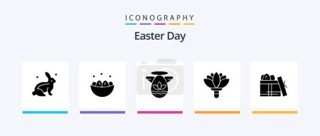 Téléchargez les illustrations : Easter Glyph 5 Icon Pack Including gift. rose. nest. plant. protractor. Creative Icons Design - en licence libre de droit