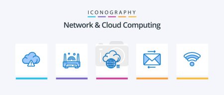 Illustration for Network And Cloud Computing Blue 5 Icon Pack Including wifi. idea. arrow. message. Creative Icons Design - Royalty Free Image
