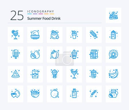 Ilustración de Summer Food Drink 25 Blue Color icon pack including meal. food. drink. summer. sweet - Imagen libre de derechos