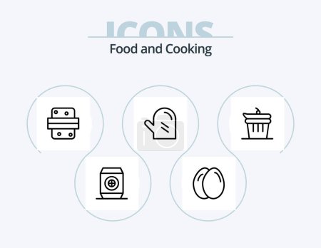 Ilustración de Food Line Icon Pack 5 Icon Design (en inglés). cocina. Bebe. Comida. cocinar. alimentos - Imagen libre de derechos