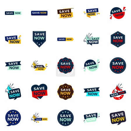 Ilustración de 25 High quality Typographic Designs for a premium saving campaign Save Now - Imagen libre de derechos