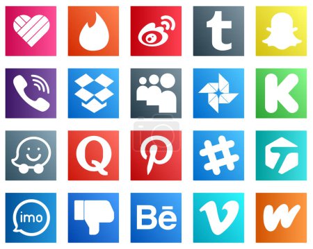 Illustration for 20 Social Media Icons for Your Business such as quora. funding. viber. kickstarter and myspace icons. Creative and professional - Royalty Free Image