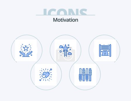 Ilustración de Motivación Blue Icon Pack 5 Icon Design. Termina. éxito. favorito. Estrella. escalada - Imagen libre de derechos