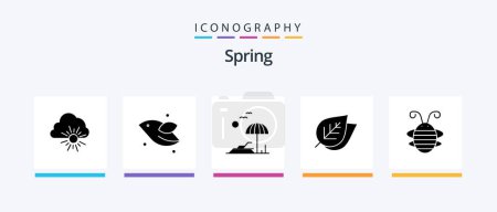 Téléchargez les illustrations : Spring Glyph 5 Icon Pack Including beetle. spring. beach. nature. ecology. Creative Icons Design - en licence libre de droit