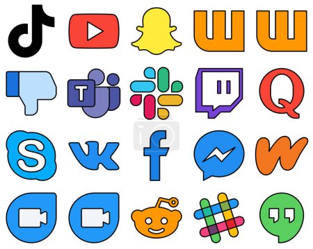 Téléchargez les illustrations : 20 High-Definition Line Filled Social Media Icons such as skype. quora. wattpad and twitch High-resolution and stylish - en licence libre de droit