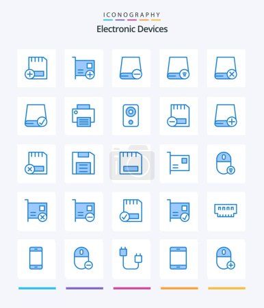 Téléchargez les illustrations : Creative Devices 25 Blue icon pack  Such As gadget. computers. gadget. gadget. devices - en licence libre de droit