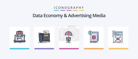 Téléchargez les illustrations : Data Economy And Advertising Media Line Filled 5 Icon Pack Including infrastructure. structure. magazine. brand marketing. coffee. Creative Icons Design - en licence libre de droit
